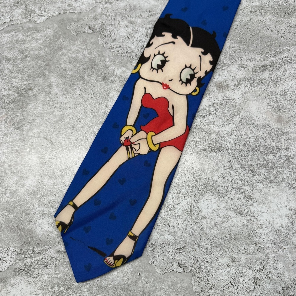Vintage Ralph Marlin Silk Tie Mens One Size Blue Geometric Betty Boop 90s